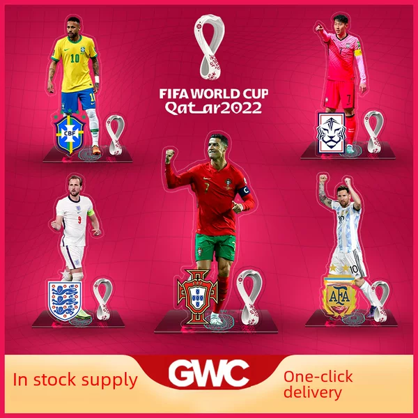 Mixed Batch of 2026 World Cup Soccer Star Acrylic Standees from the United States, Canada, and Mexico: Cristiano Ronaldo, Messi, Neymar, Mbappé