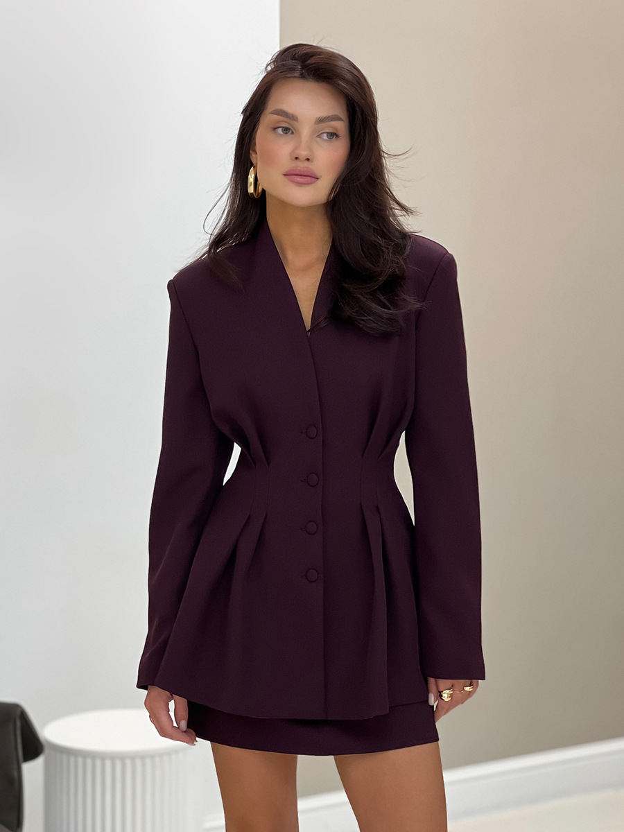 Chaqueta de Traje con Cuello en V para Mujer de Poliéster y Viscosa Corte Ajustado en la Cintura para Oficina y Trabajo