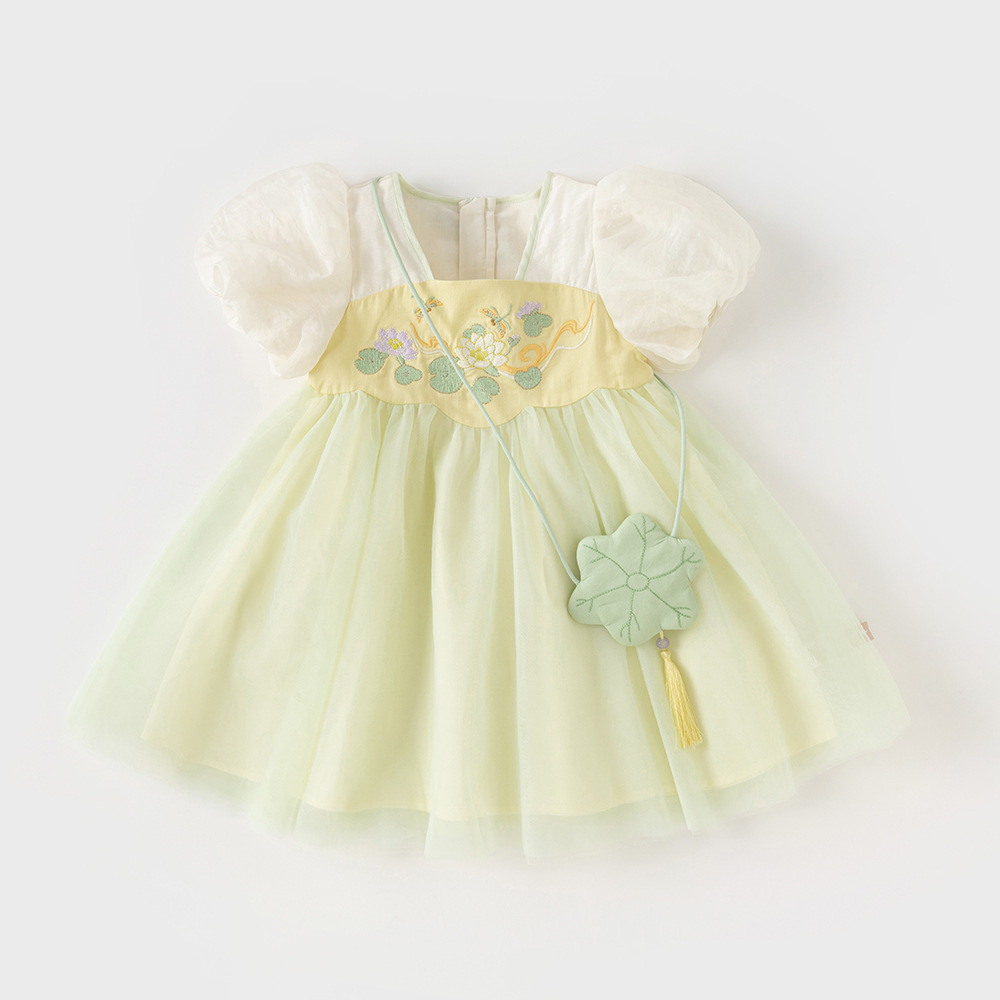 Hanfu-style girls' summer dress 2024 new design first birthday baby dress children's national style princess net dress summer