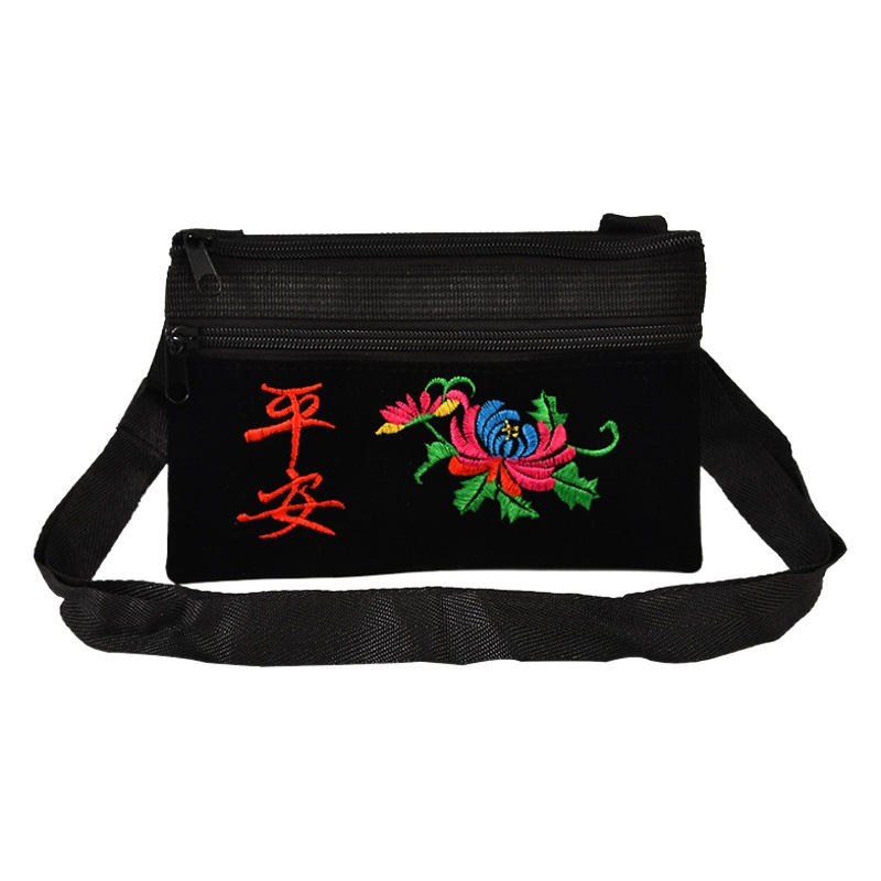 Middle-aged and elderly ethnic embroidery bag ladies shoulder bag embroidery diagonal bag waist bag mobile phone coin purse factory wholesale