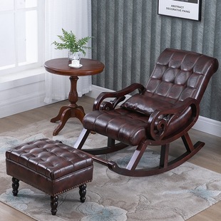 Nordic Leather Balcony Rocking Chair Recliner Adult's Home Lazy Leisure Rocking Chair Old Man Chair Solid Wood Lunch Break Sofa y ^