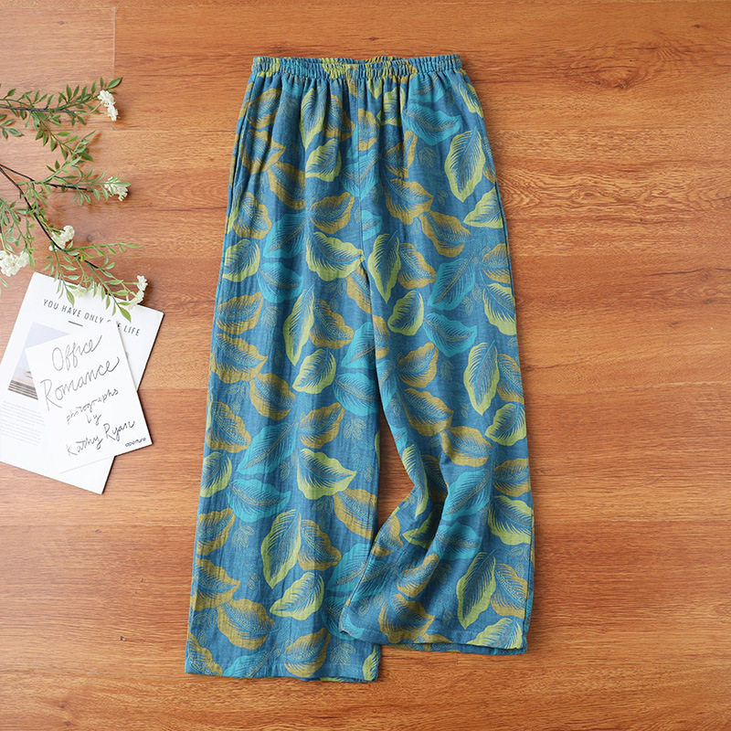 New Four-Season Pure Cotton Double-Layer Gauze Women's Sleep Pants, Yarn-Dyed Jacquard Home Pants, Loose and Soft Wide-Leg Casual Trousers New Four-Season Pure Cotton Double-Layer Gauze Women's Sleep Pants, Yarn-Dyed Jacquard Home Pants, Loose and Soft Wide-Leg Casual Trousers