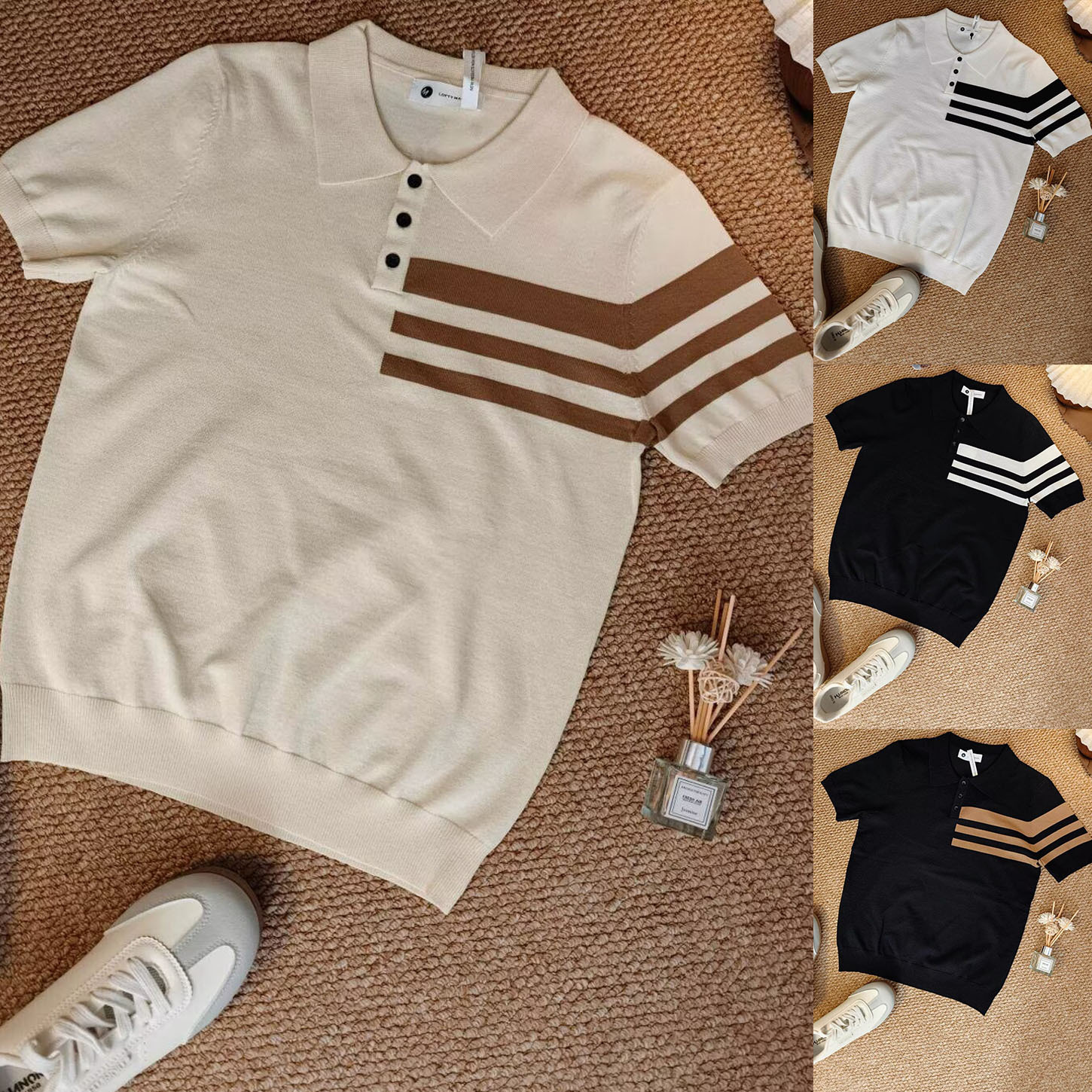 Camisas de polo de manga corta, camisetas de punto de tres barras de verano, fábrica de venta al por mayor.