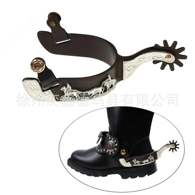 1. Western cowboy spurs, carved vintage metal spurs, horse riding decorative harness accessories with gears