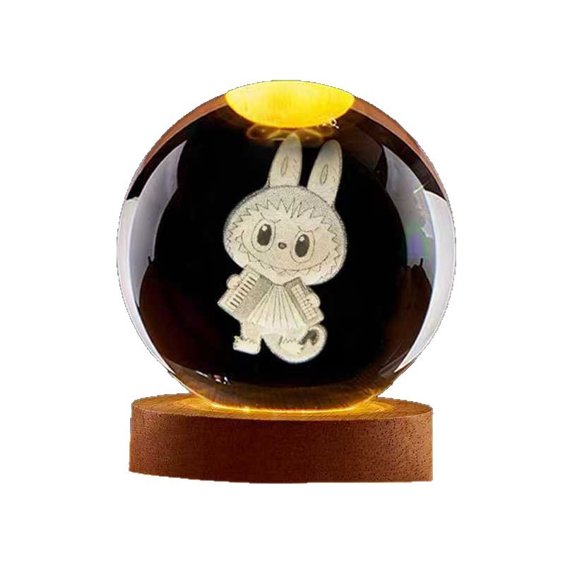 Labubu のさまざまなクリスタルボールナイトライトクリエイティブ発光装飾品デスクトップフィギュアギフト漫画かわいい|undefined
