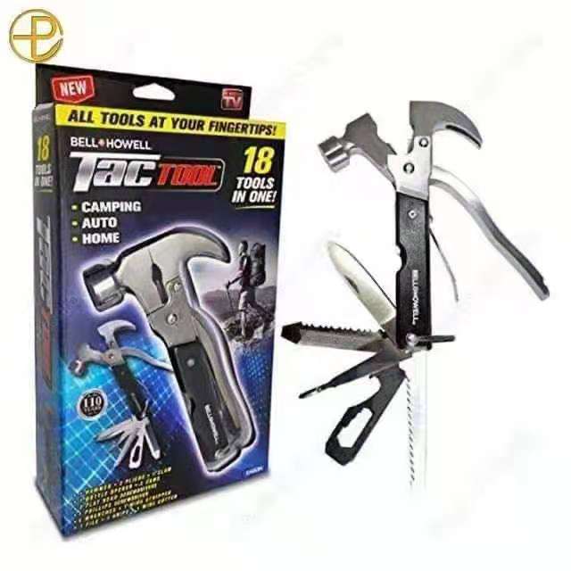 跨境TAC TOOL 18 IN 1不锈钢求生锤多功能安全锤户外登山锤家用