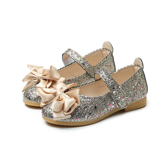Girls' Leather Shoes Dance Shoes Spring and Autumn New Korean Style Princess Shoes Children's Bow Bright Sand Shoes