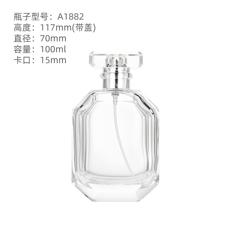 Botella de perfume Botella desnuda Botella de perfume de vidrio poligonal transparente con bayoneta Botella de pulverización de presión Botella de pulverización de perfume