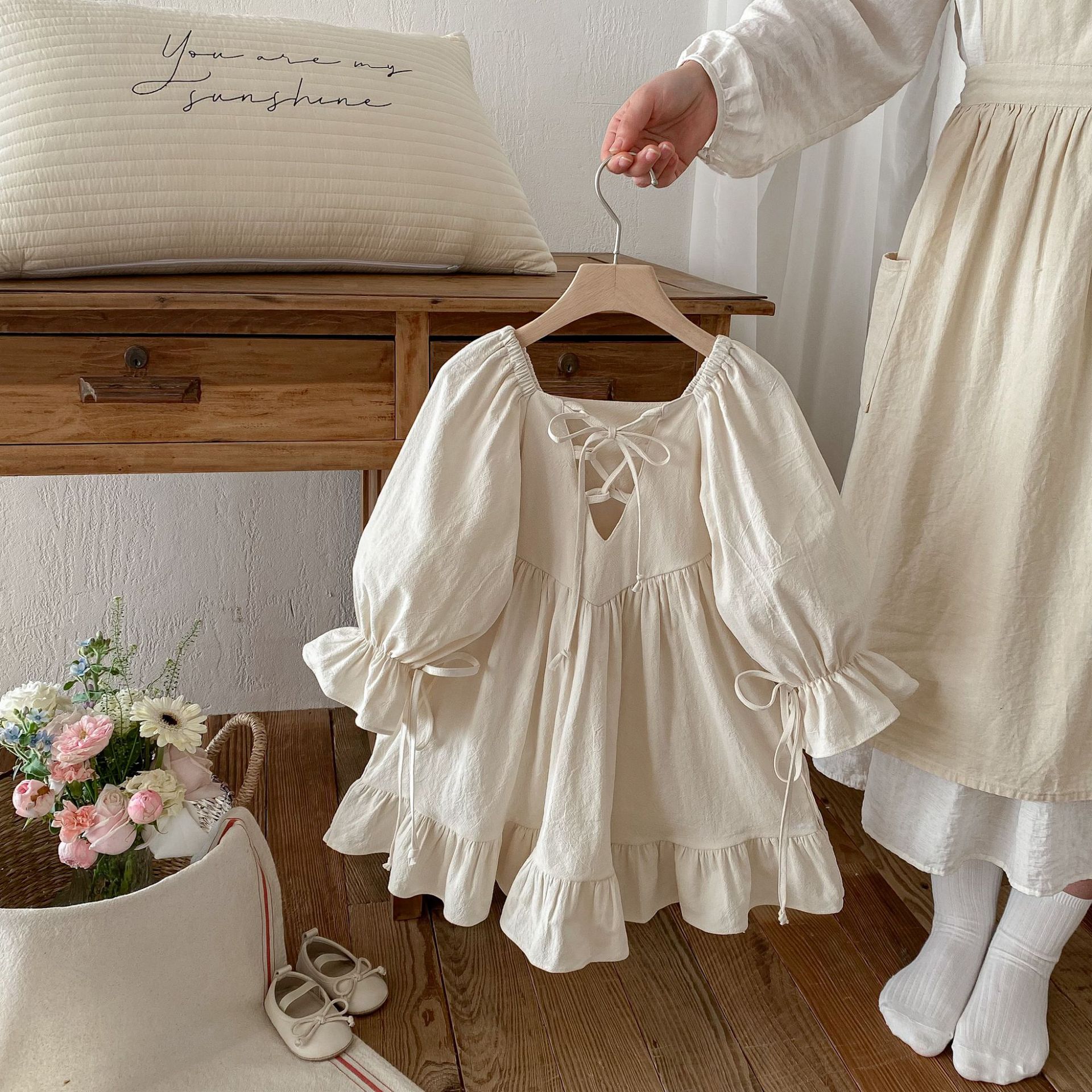 2026 New Spring and Autumn Girls' Bowknot Backless Dress European and American Princess Lolita Ruffle Dress Court Style