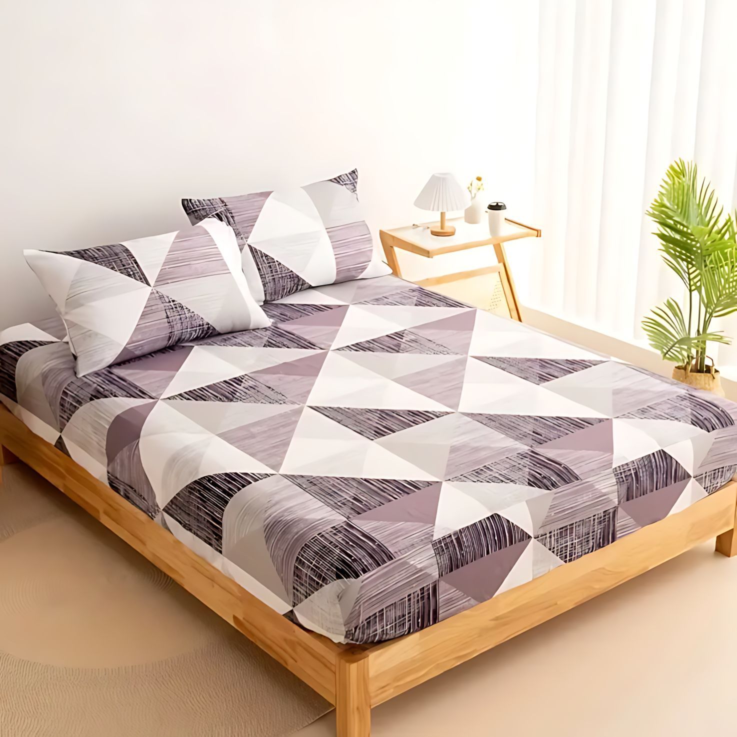 TEMU / JIT triángulo geométrico impresión digital 3D suave cama cómoda camisa colchón set de ropa de cama