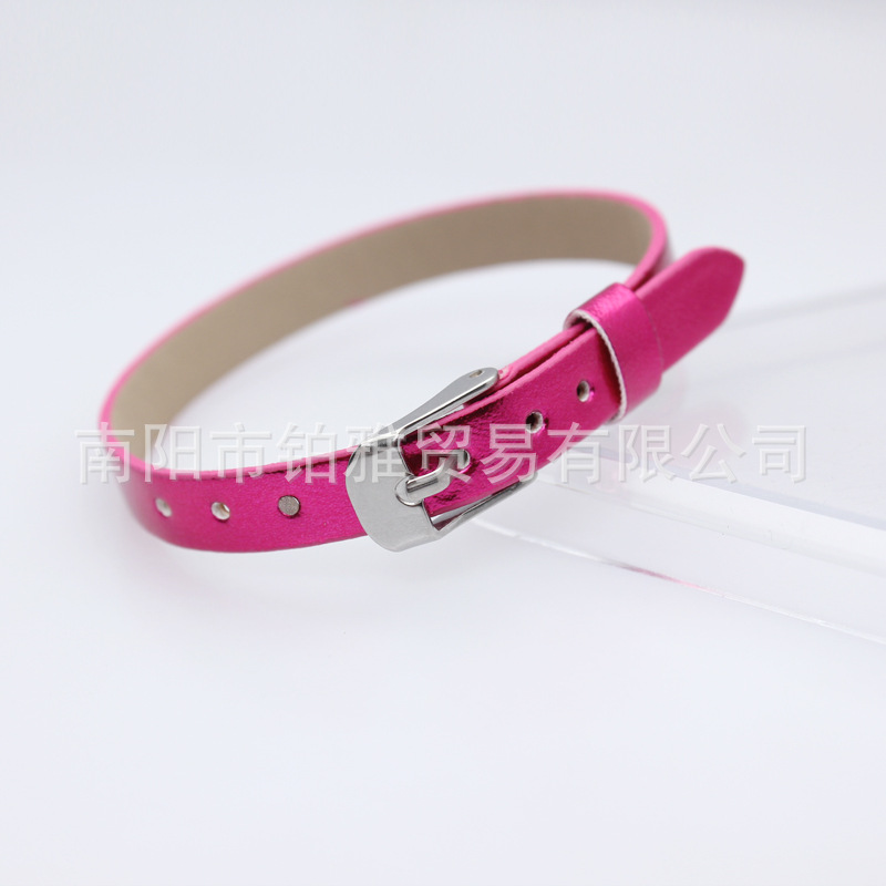 Rose red-8mm square steel buckle metal leather
