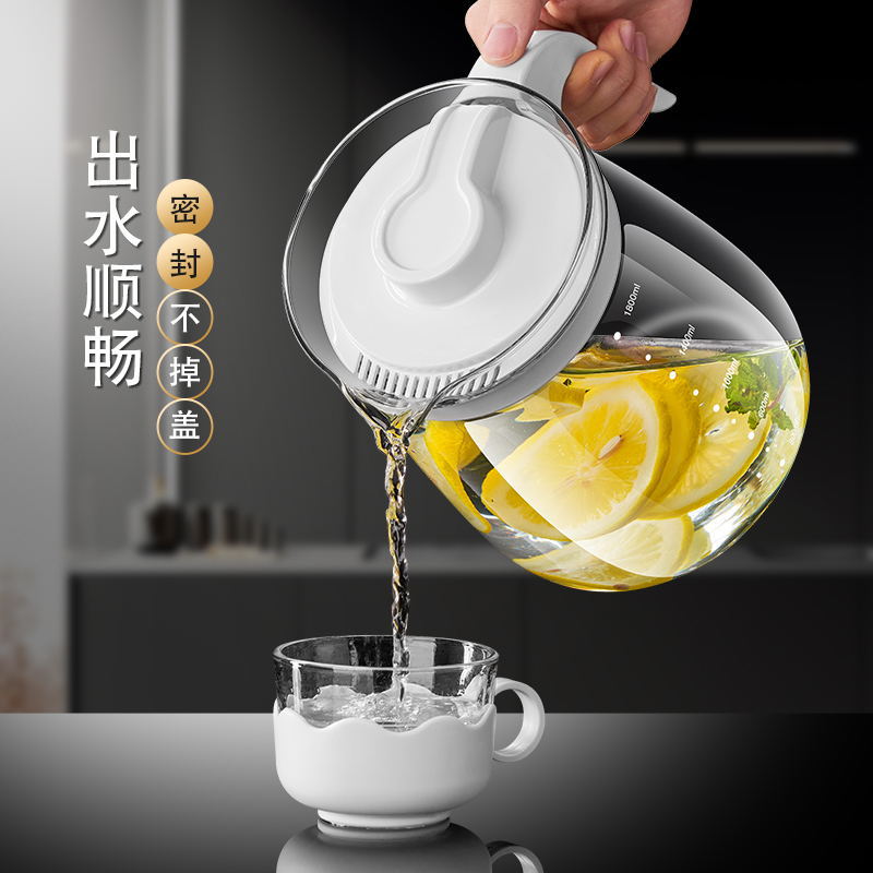 冷水壺玻璃耐熱高溫1.7L客廳大容量茶壺水杯家用套裝冰箱用涼水壺