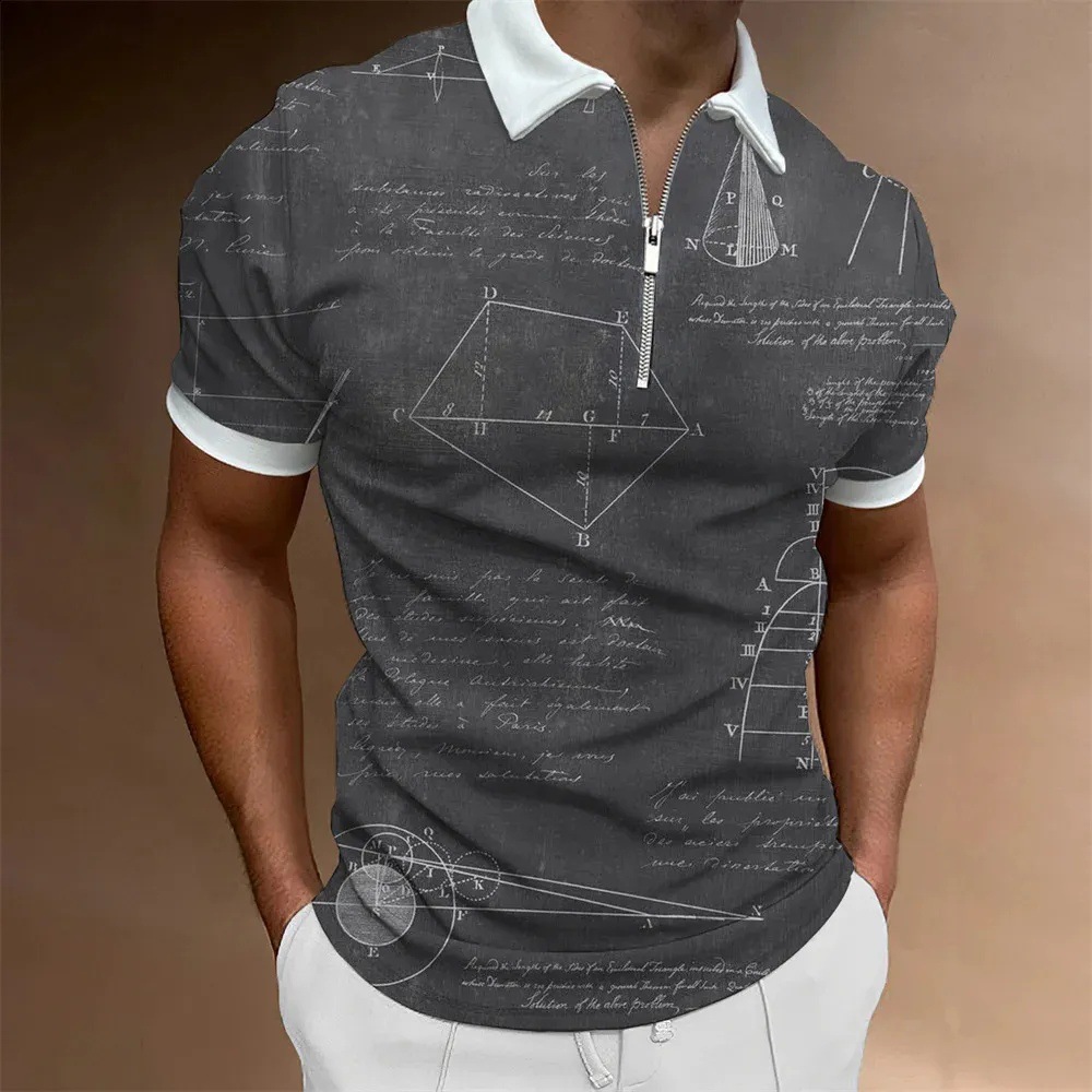 Personalidad, nuevas ideas, matemáticas, fórmula matemática, impresión 3D, camisa POLO con cremallera de manga corta transpirable con solapa suelta para hombre