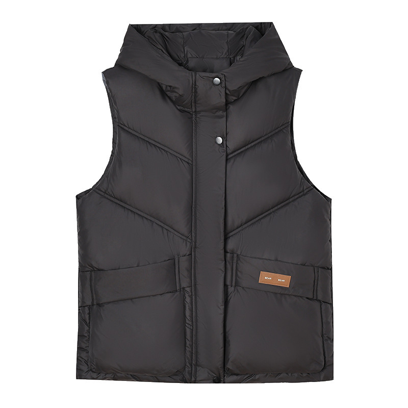 2025 nuevo chaleco de algodón corto de mujer encapuchado otoño y invierno con hombro grueso chaleco de moda extranjera chaqueta image 5