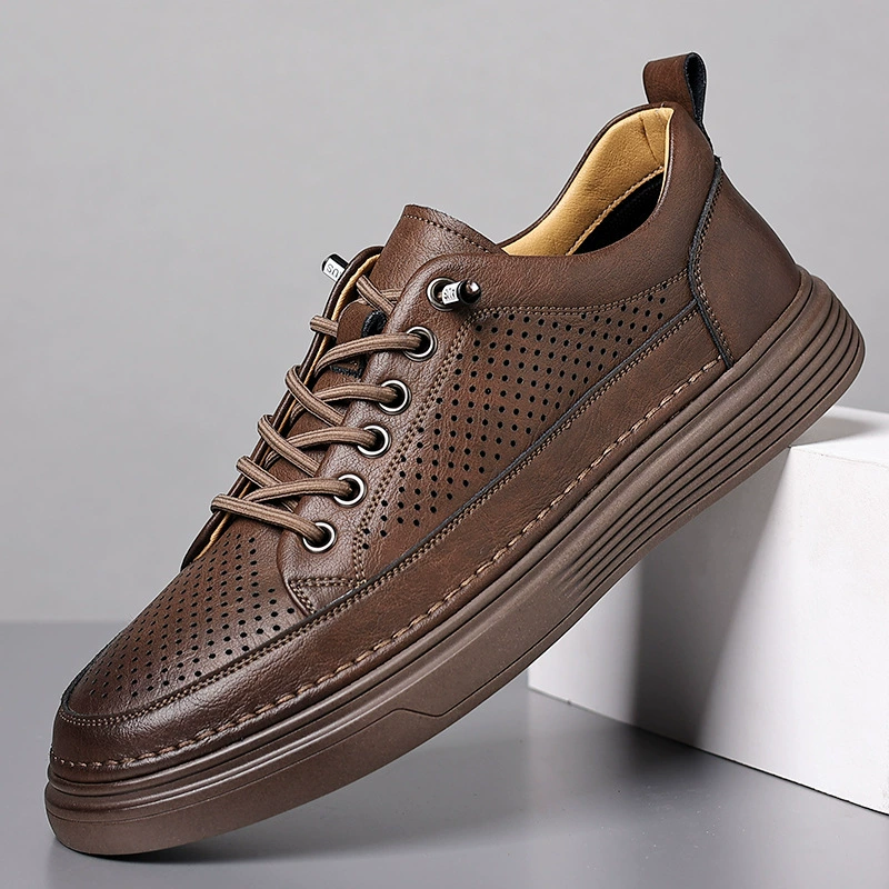 2025 повседневная кожаная обувь мужская кожаная перфора выдолблена бизнес-обувь мужская обувь летняя дышащая сандалия обувь для вождения