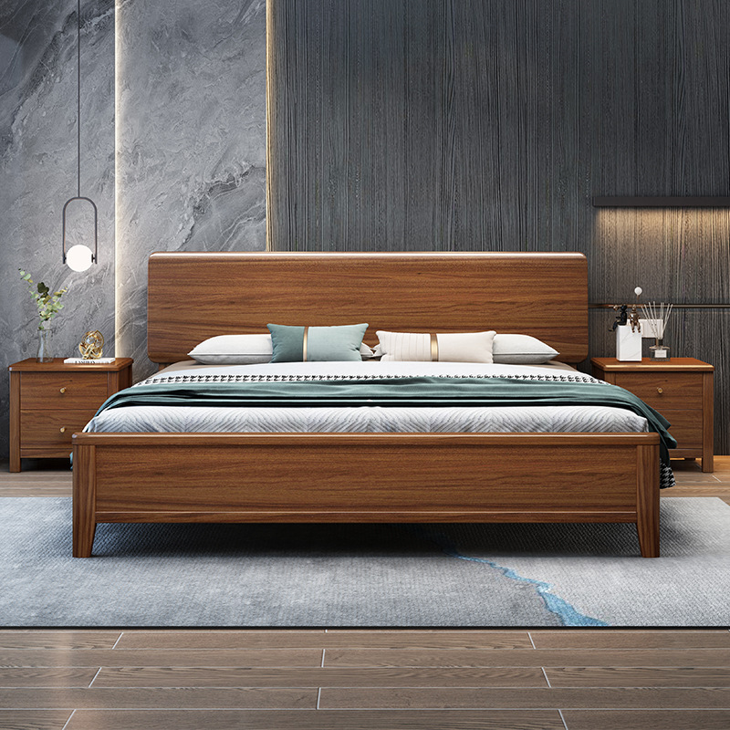 Moderno minimalista nórdico nogal cama de madera maciza 1,8 m dormitorio principal cama doble 1,5 m cama minimalista de boda venta al por mayor directa