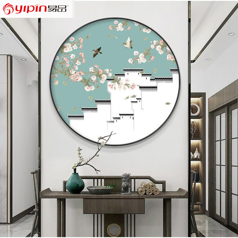 Wufu Linmen Living Room Entrance Corridor Hanging Painting Light Luxury Large Round Entrance Entrance Background Wall Crystal Porcelain Decorative Painting