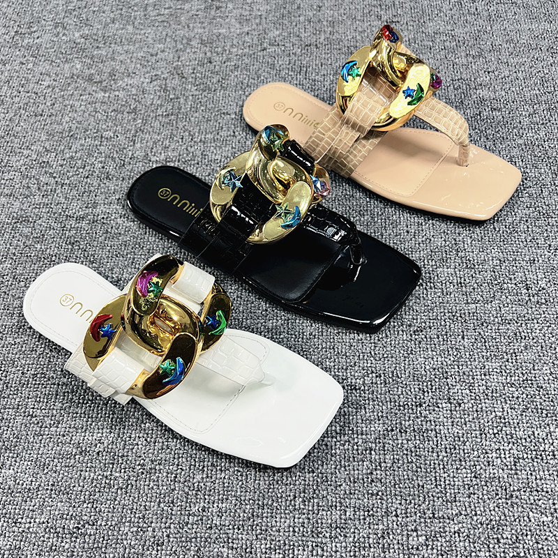 源头工厂ladies slipper women shoes夹脚方头平底女拖鞋一件代发|ru