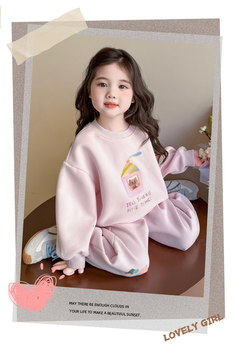 Girls Cartoon Printing Set 2025 Autumn New Children's Korean Version Sweater Sweatpants Long-sleeved Knitted Two-piece Set Trendy_voghion.com