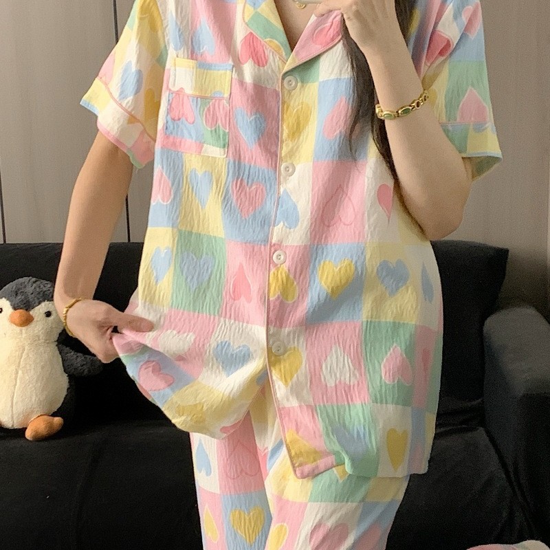 120G nubes de algodón pijama ropa para el hogar mangas cortas pantalones largos conjunto entidad mayorista sudeste asiático TK pedidos de comercio exterior transfronterizo