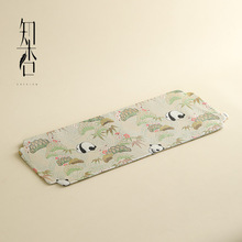 金丝大熊猫织锦干泡茶席双面加厚花边手工桌旗布茶桌隔热垫茶杯垫