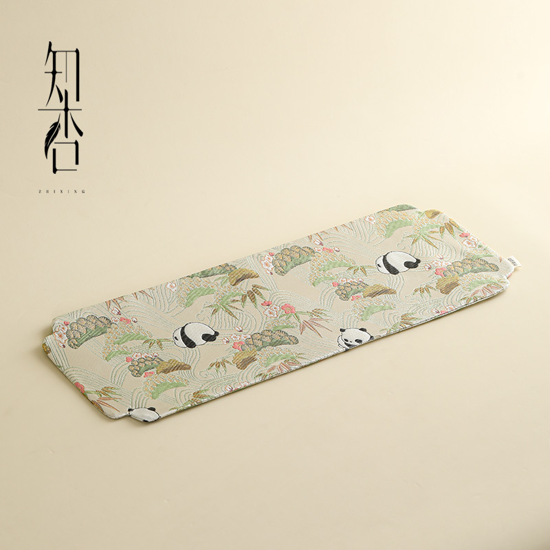 金丝大熊猫织锦干泡茶席双面加厚花边手工桌旗布茶桌隔热垫茶杯垫