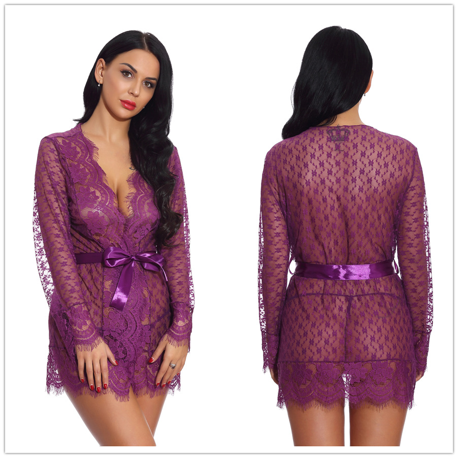 GraceChic GraceChic Foreign Trade Source Lingerie da donna Kimono in pizzo Vestaglia Sexy Camicia da notte Cardigan floreale trasparente in rete_voghion.com