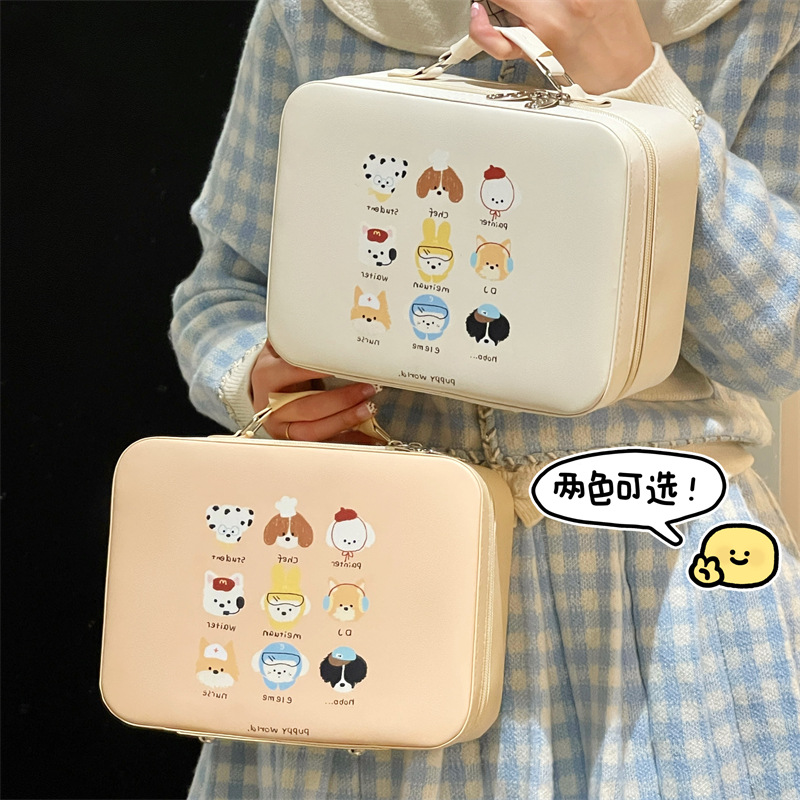 Nuevo tipo de bolsa de maquillaje portátil con espejo lindo gran capacidad de alto valor facial portátil impermeable caja de almacenamiento para productos de cuidado de la piel