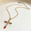 Colorful Cross Necklace Gold (Melon Seed Chain)