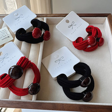 2条卡装安可拉红色毛巾发圈发绳高弹力耐用扎头发简约头绳女发饰