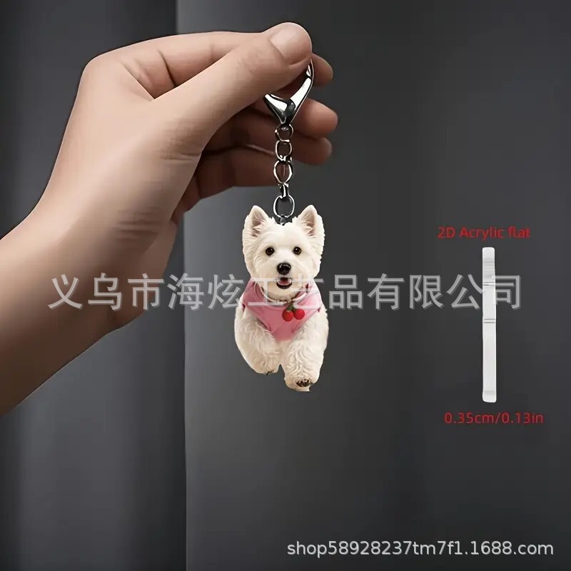 Cute West Highland White Terrier Acrylic Keychain Pendant Backpack Flat Ornament Car Rearview Mirror Pendant