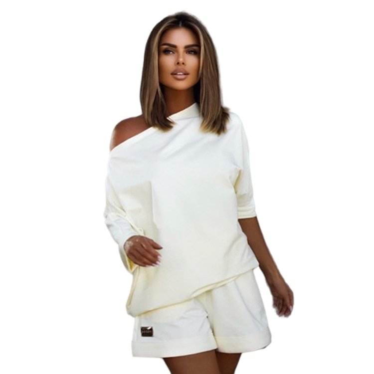 Damenbekleidung Mode Pullover Hosenanzug eine Schulter trägerlos lose zweiteiliger Anzug_voghion.com