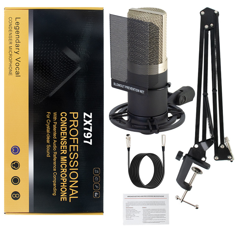 ZX797 Microphone 48V Condenser Microphone Professional Recording Studio Equipment Mobile Phone Computer Live External Sound Card