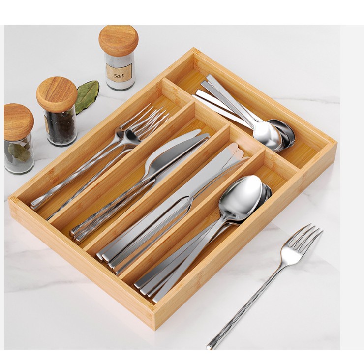 Cuchillos y tenedores de bambú, palillos, caja de almacenamiento por formato, caja de almacenamiento, estante de cocina, cajón, caja de almacenamiento de herramientas de comida occidental