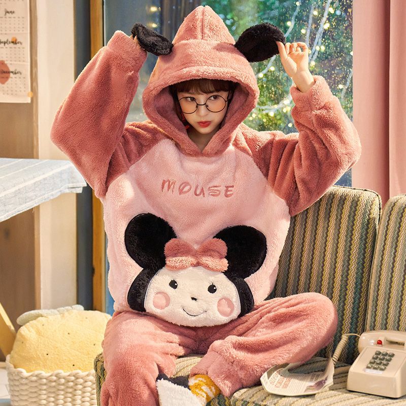 Pijamas de invierno de mujeres de invierno grueso con ropa de franela de terciopelo otoño y invierno de mediana edad Coral Pijamas damas de primavera y otoño