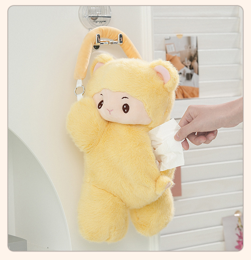 Plush cartoon monkey car tissue box, hanging tissue holder, car tissue bag, dual-purpose tissue box for home and car