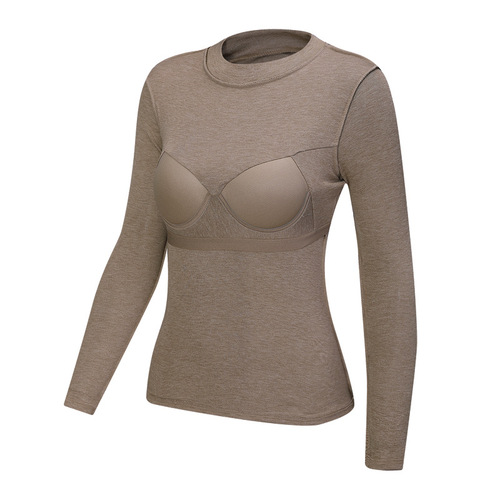 Half turtleneck bottoming shirt for women with bra padded bra all-in-one long-sleeved T-shirt  German velvet new slim fit spring, autumn and winter