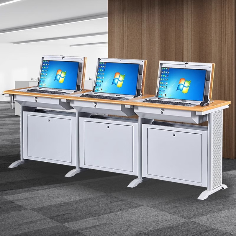 Flip-Up Computer Desk, Multimedia Teacher's Podium, Manual Flip-Up Display Screen, Ergonomic Flip-Up Desk
