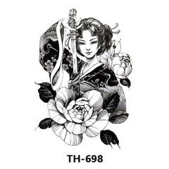 Arm tattoo transfer half arm flower tattoo sticker black and white Buddha customizable cross-border creative colorful men and women simulation factory wholesale