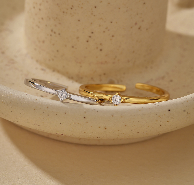 2g Weight Zircon Inlay Material Open Rings Classification 1 Piece Quantity Date, Tea Party Occasion 925 Sterling Silver Material Geometric Pattern All Seasons Season Unisex Gender Simple Style, Shiny Style Plating Craft 925 Sterling Silver Geometric Open Rings 925 Sterling Silver Rings 24