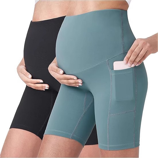 European and American Cross-Border Maternity Shorts High-Waisted Sports Belly-Supporting Butt-Lifting Leggings Yoga Pants Flap Pocket Pantss 5inch and 8inch