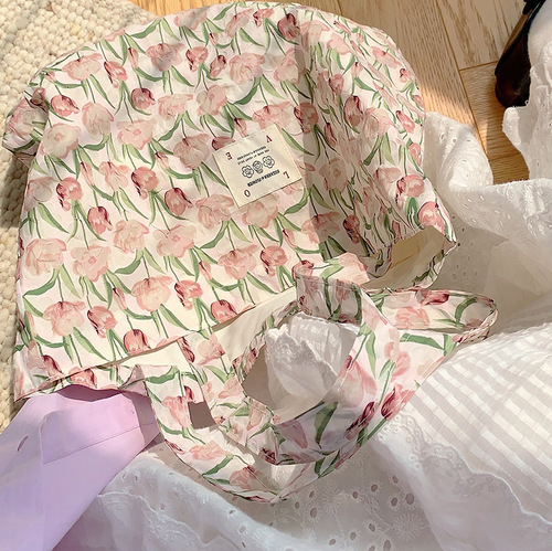 34273 Sweet Bubble Tulip Shoulder Bag ins Portable Student Canvas Bag Girls Large Capacity Underarm Bag