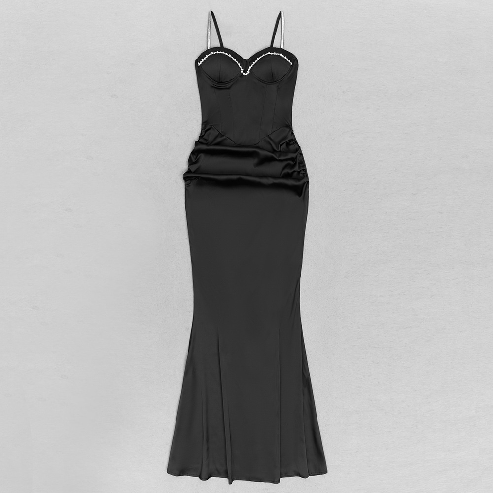 Dress Popular Strap Sexy Tube Top Diamond Chain Fishtail Dress with Gloves Dress