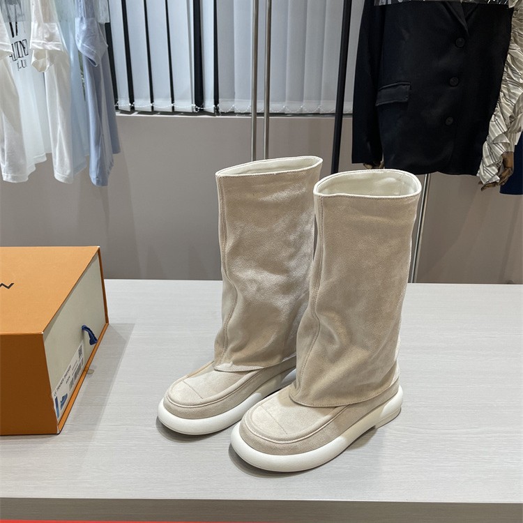 牛革版 ~ フランス本革厚い底の白いブーツ女性冬の新型ズボンの靴の騎士靴のブーツのブーツ