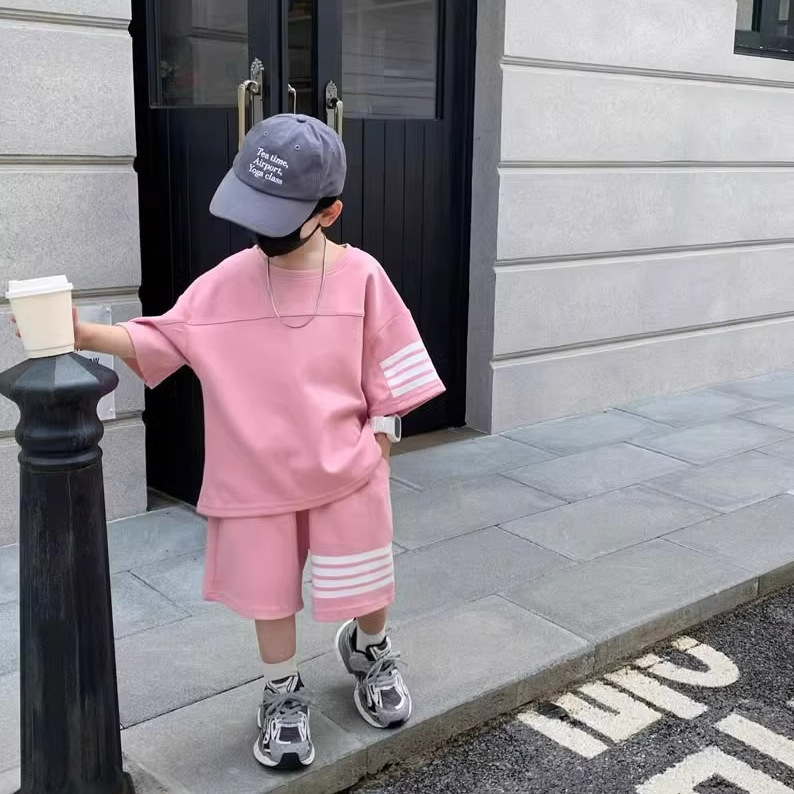 Children's clothing boys' summer 2024 new arrival maximum Korean style fashionable casual loose solid color cool trendy two-piece suit