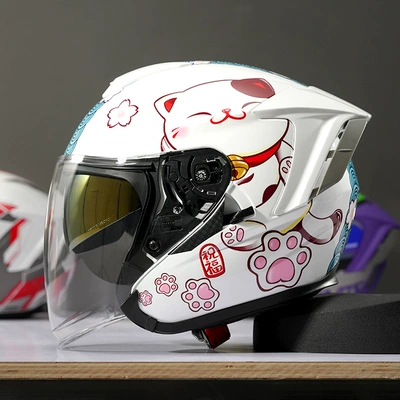 Motosiklet kaskı (dəbilqə) — Motorcycle Half Helmet Electric - r05-lucky-cat-blue-s-size-51cm-53cm