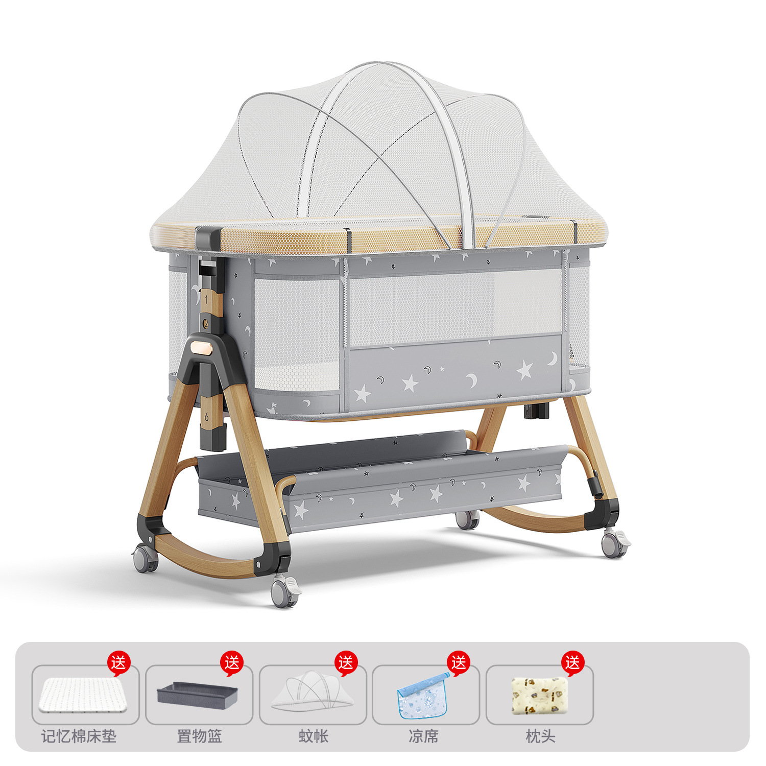 Cama para bebés, cama de cuna para recién nacidos, cama de empalme grande, cama móvil portátil plegable multifuncional 2 en 1