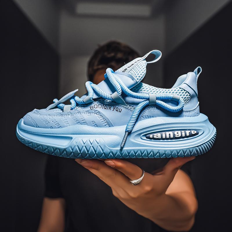 2025 nuevos zapatos de papá con personalidad, aumento de estilo de hombre, calle frita, verde fluorescente, zapatos de hombre, plataforma de suela gruesa, explosión de zapatos casuales de estación europea