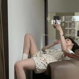 ins复古风印花无胸垫睡衣女夏季云朵棉甜美舒适家居服套装