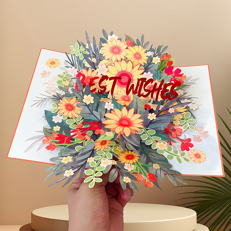 新しい教師の日立体グリーティングカード 3D 花束誕生日カード感謝祭ギフト教師のためのクロスボーダー工場卸売|undefined